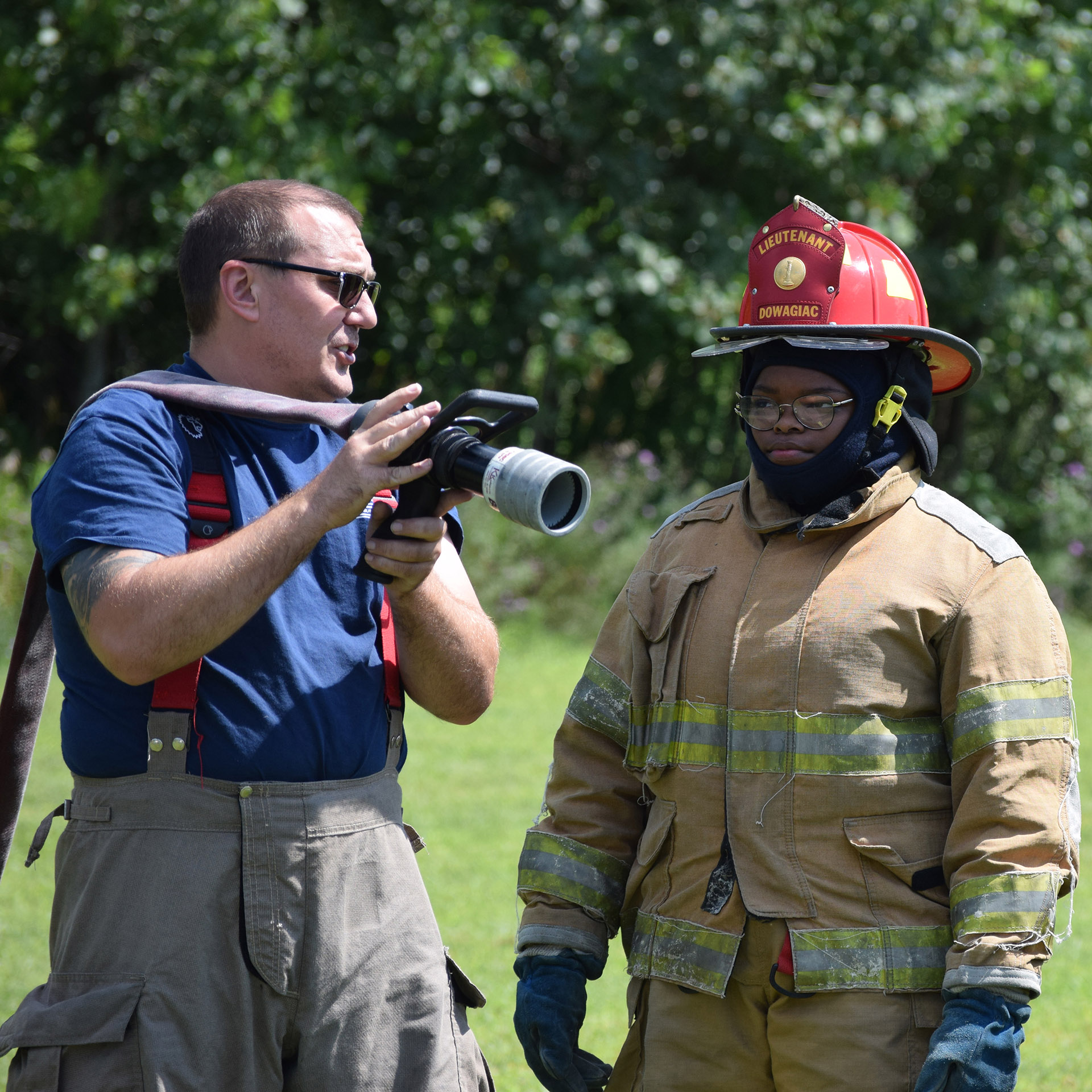 Amari Gaston of Dowagiac learns how to handle the hose