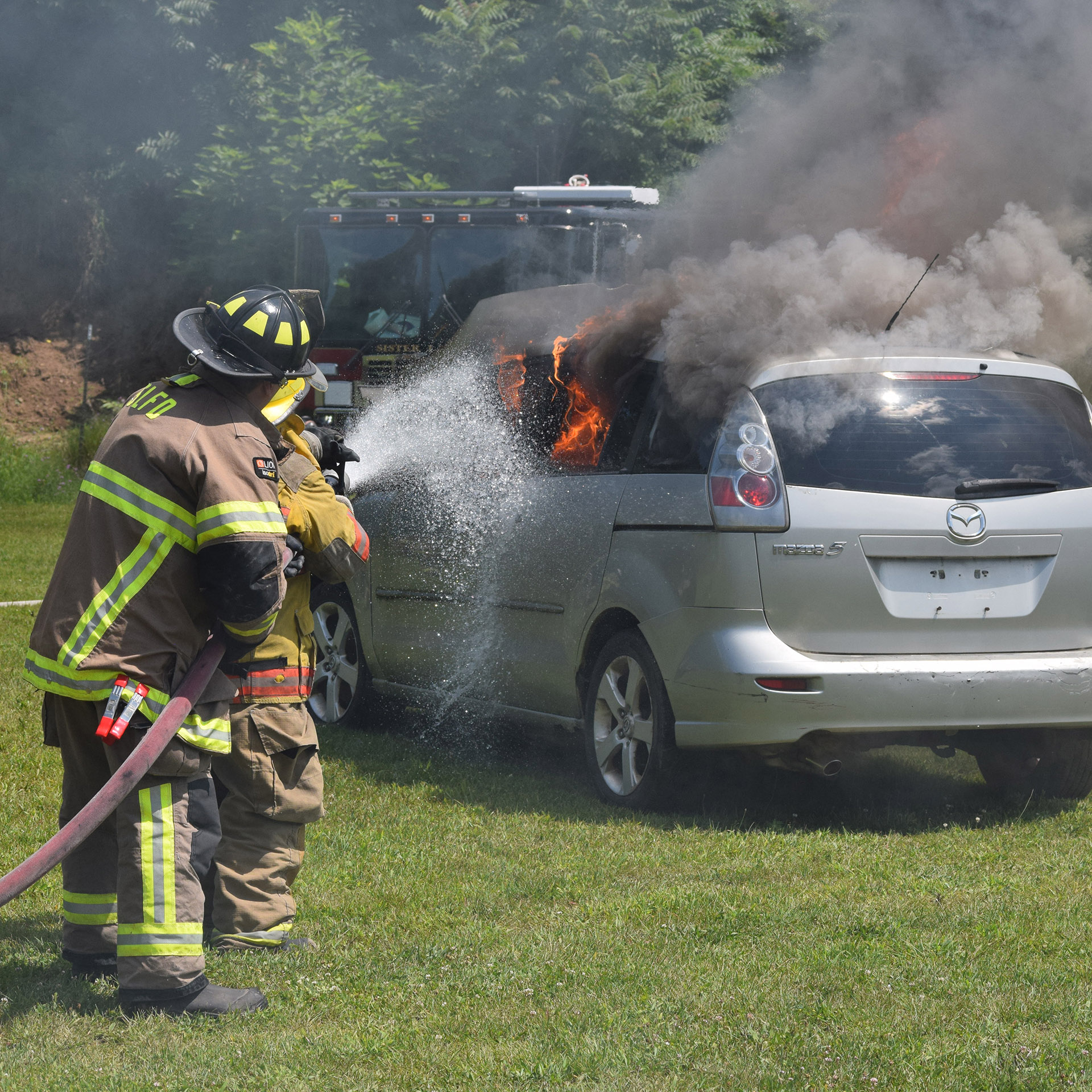 Extinguishing a roaring car fire is always a highlight of camp