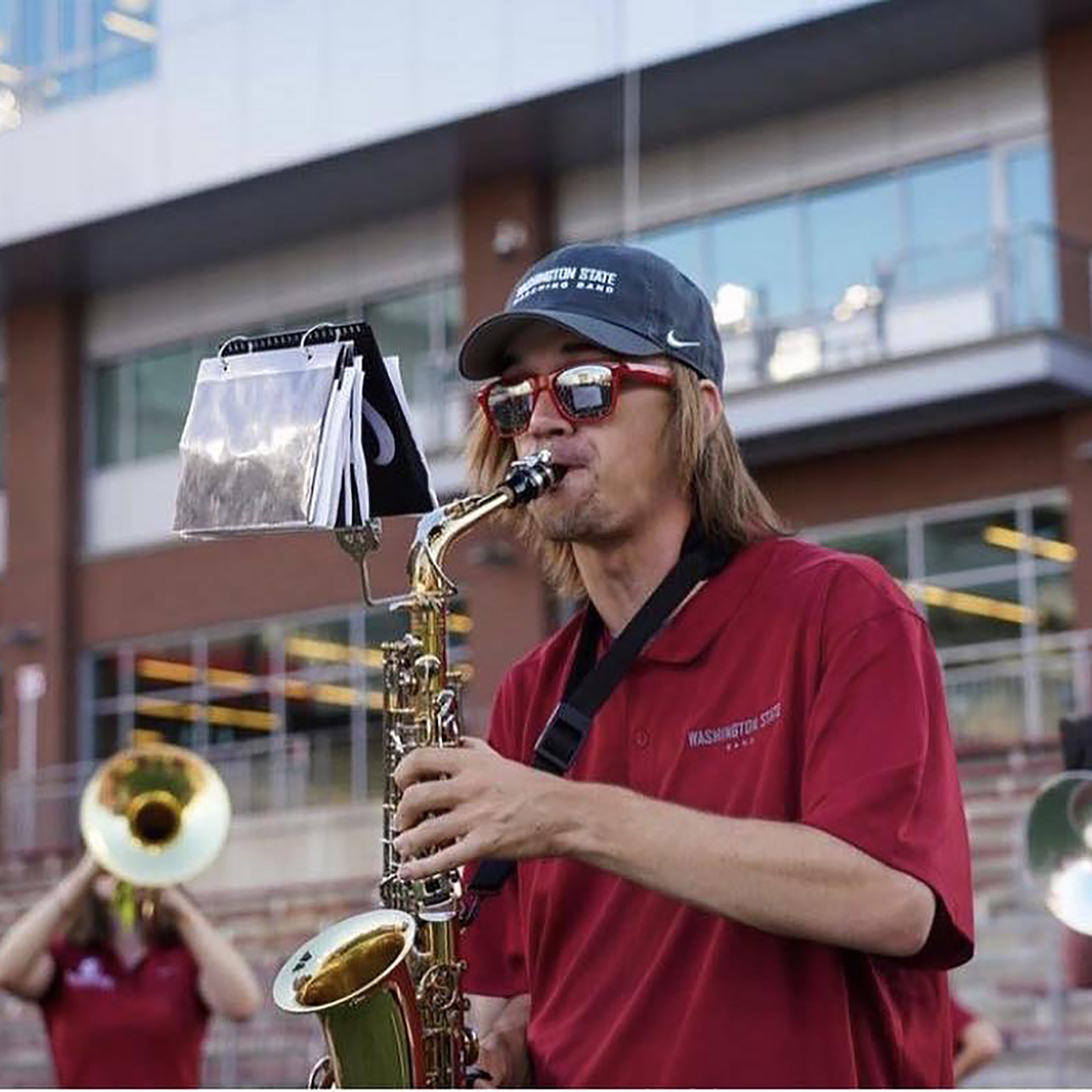 Sam Loomis joined the WSU marching band on saxophone